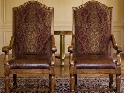 Pair of Drexel Heritage Velvet + Leather Armchairs