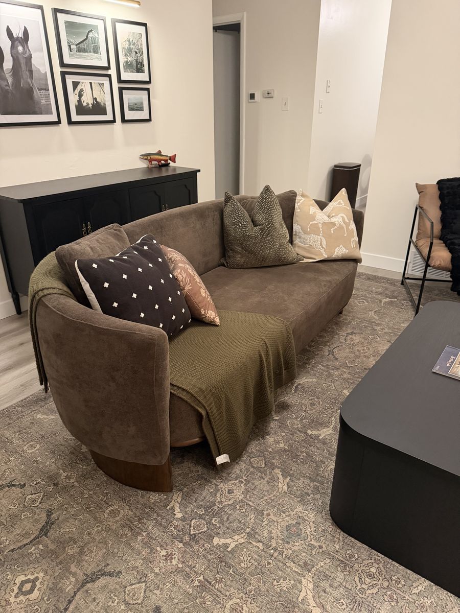 Curved Sofa Mid Century Modern Brown Velvet Couch