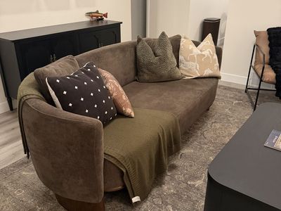 Curved Sofa Mid Century Modern Brown Velvet Couch