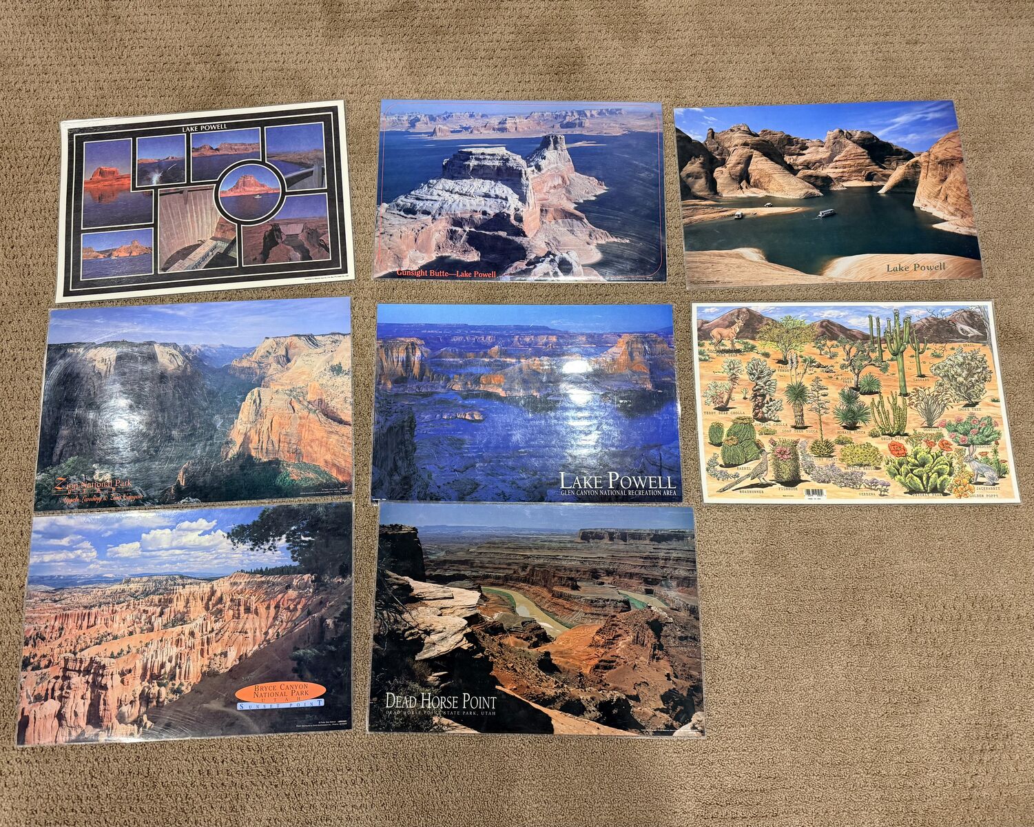 Vintage Set of 8 National Parks Picture Place Mats (like Zions, Lake Powell, Bryce and more)