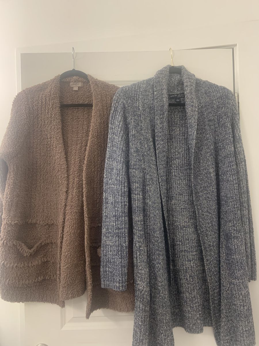Barefoot Dreams CozyChic Blue and Brown Fleece Cardigans - Women's Size Large