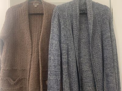 Barefoot Dreams CozyChic Blue and Brown Fleece Cardigans - Women's Size Large