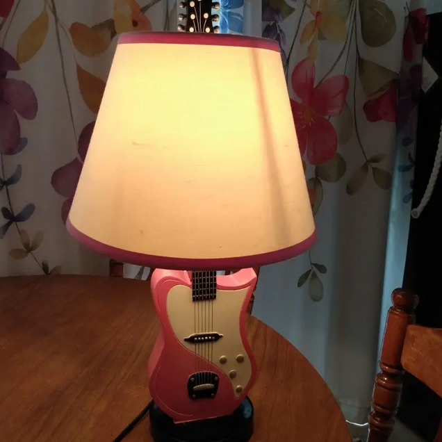 Pink and White Guitar Table Lamp
