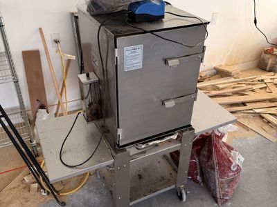 Smokin-It Model #2 electric smoker with stainless cart, cover, air pump, and wood pellets