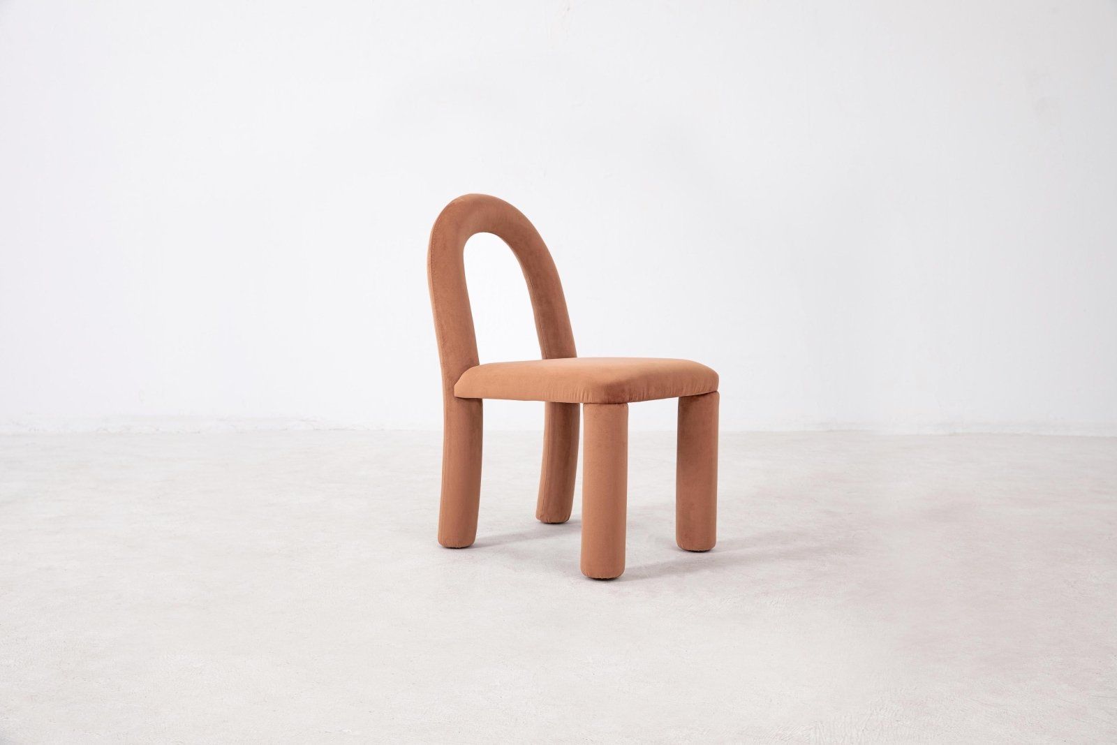 Set of Two Upholstered Dining Chairs in Performance Velvet - Terracotta