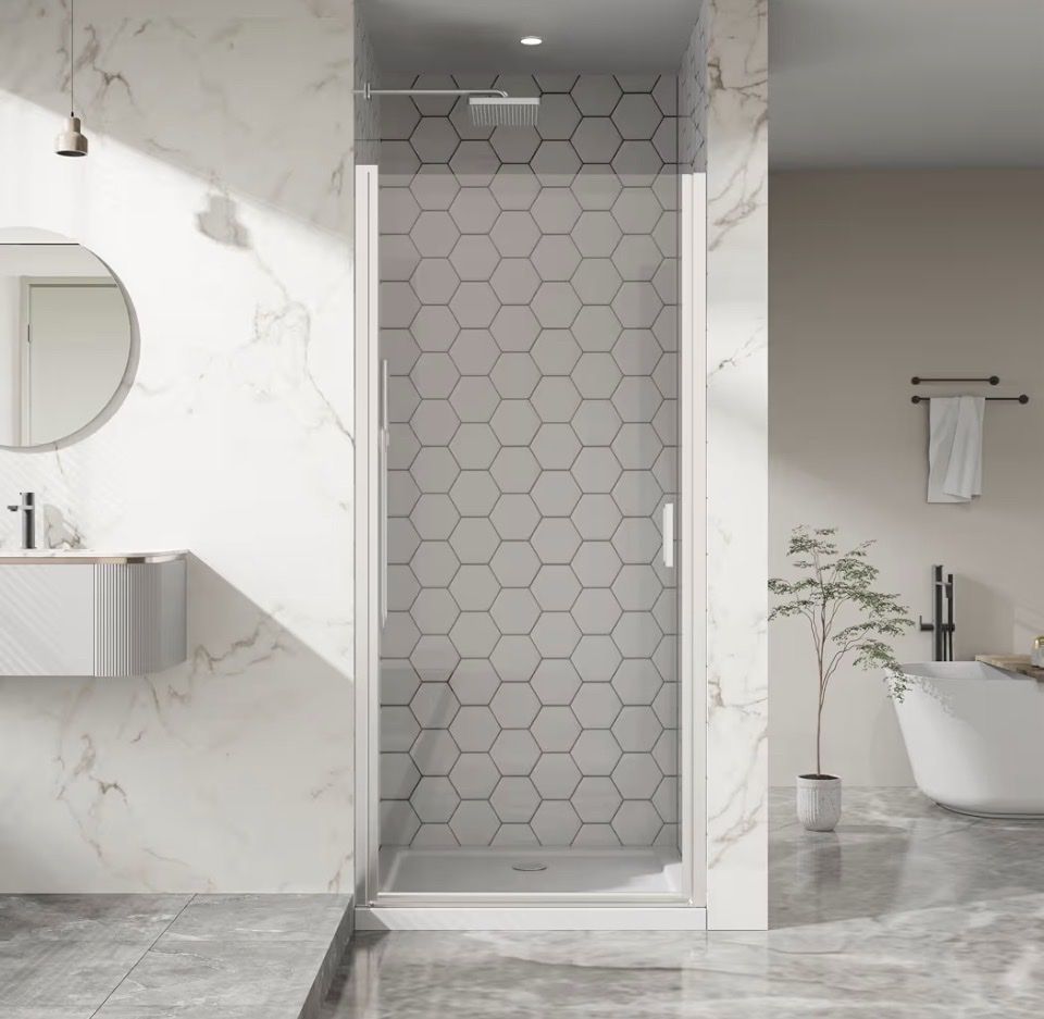 New 34” x 72” Pivot Shower Glass Door Chrome Frameless