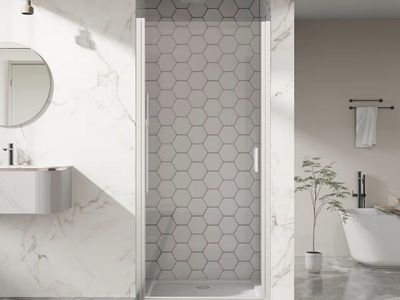 New 34” x 72” Pivot Shower Glass Door Chrome Frameless