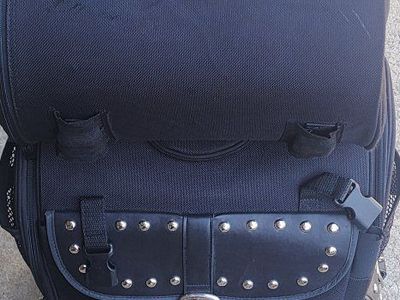 Black Studded Motorcycle Sissy Bar Bag & Roll Bag Set - Durable Storage for Rides