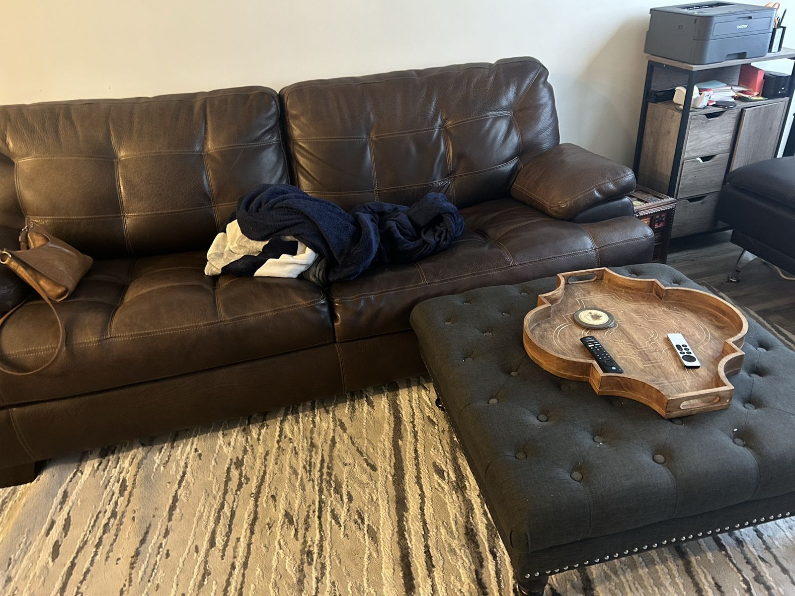Leather Couch, Futon, and Ottoman