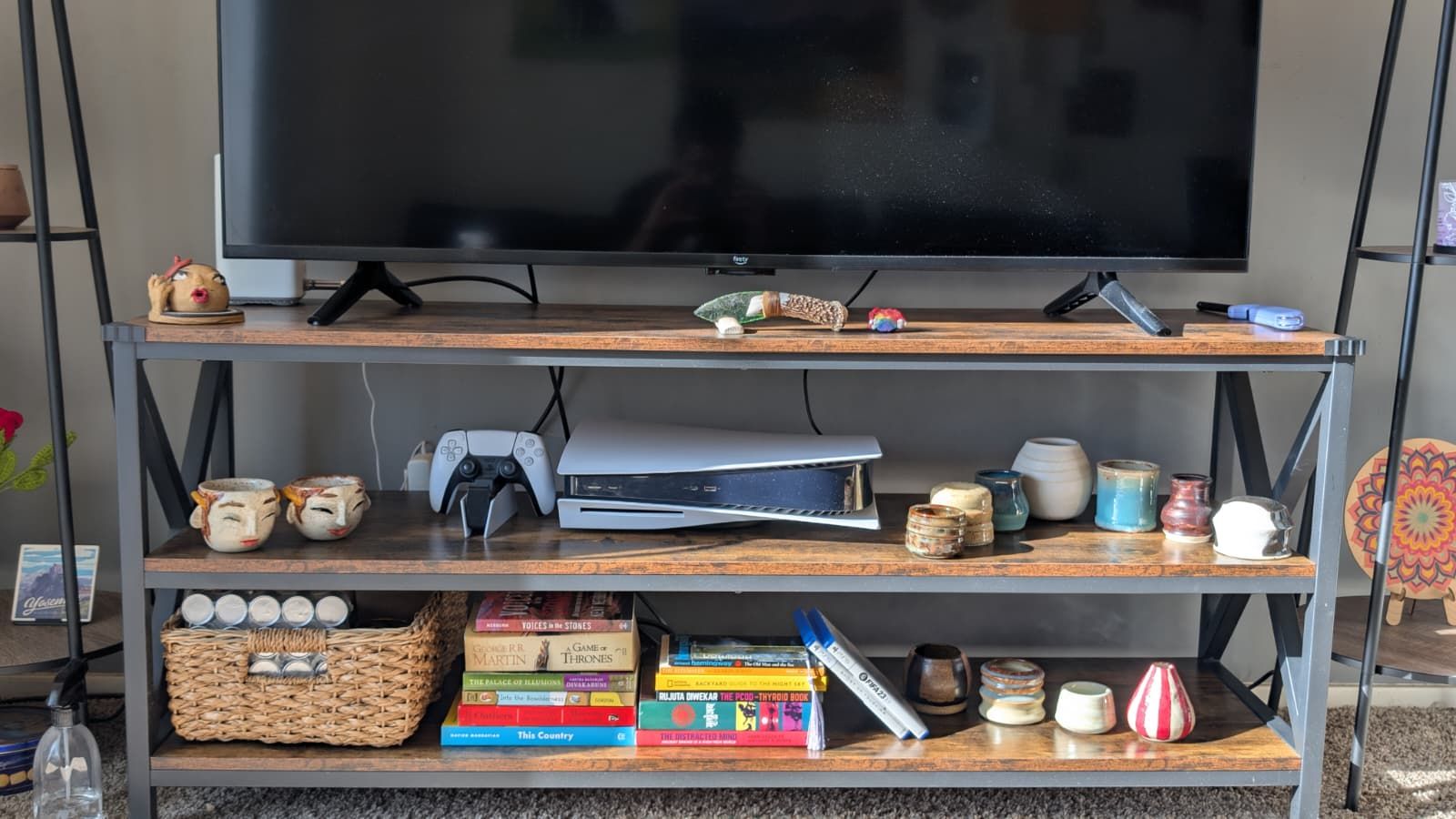 TV Stand for TV up to 65 inch, 55" TV Cabinet with 3 Tier Storage Shelves