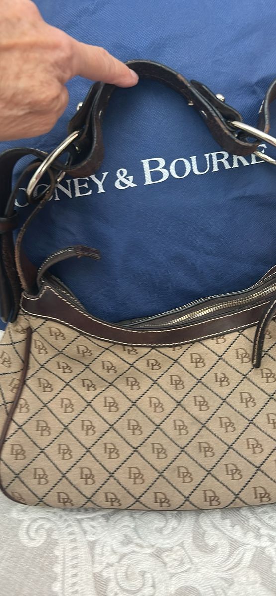 Dooney & Bourke Monogram DB Logo Canvas & Leather Shoulder Bag Brown Handbag