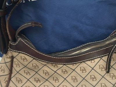 Dooney & Bourke Monogram DB Logo Canvas & Leather Shoulder Bag Brown Handbag