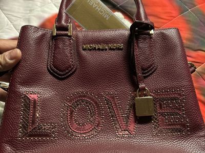 Michael Kors Adele MD Messenger Bag in Merlot Leather - "LOVE" Embellished Handbag New with Tags