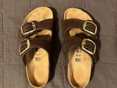 Birkenstock Arizona Brown Woven Sandals Size 38 Regular