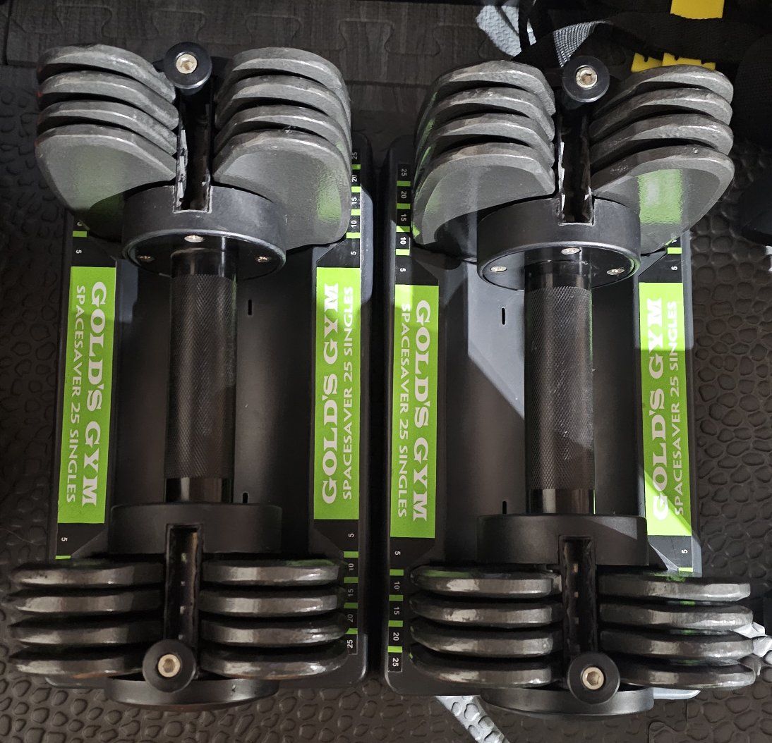 Gold's Gym Spacesaver 25 Adjustable Dumbbells (Pair, 5-25 lbs Each)