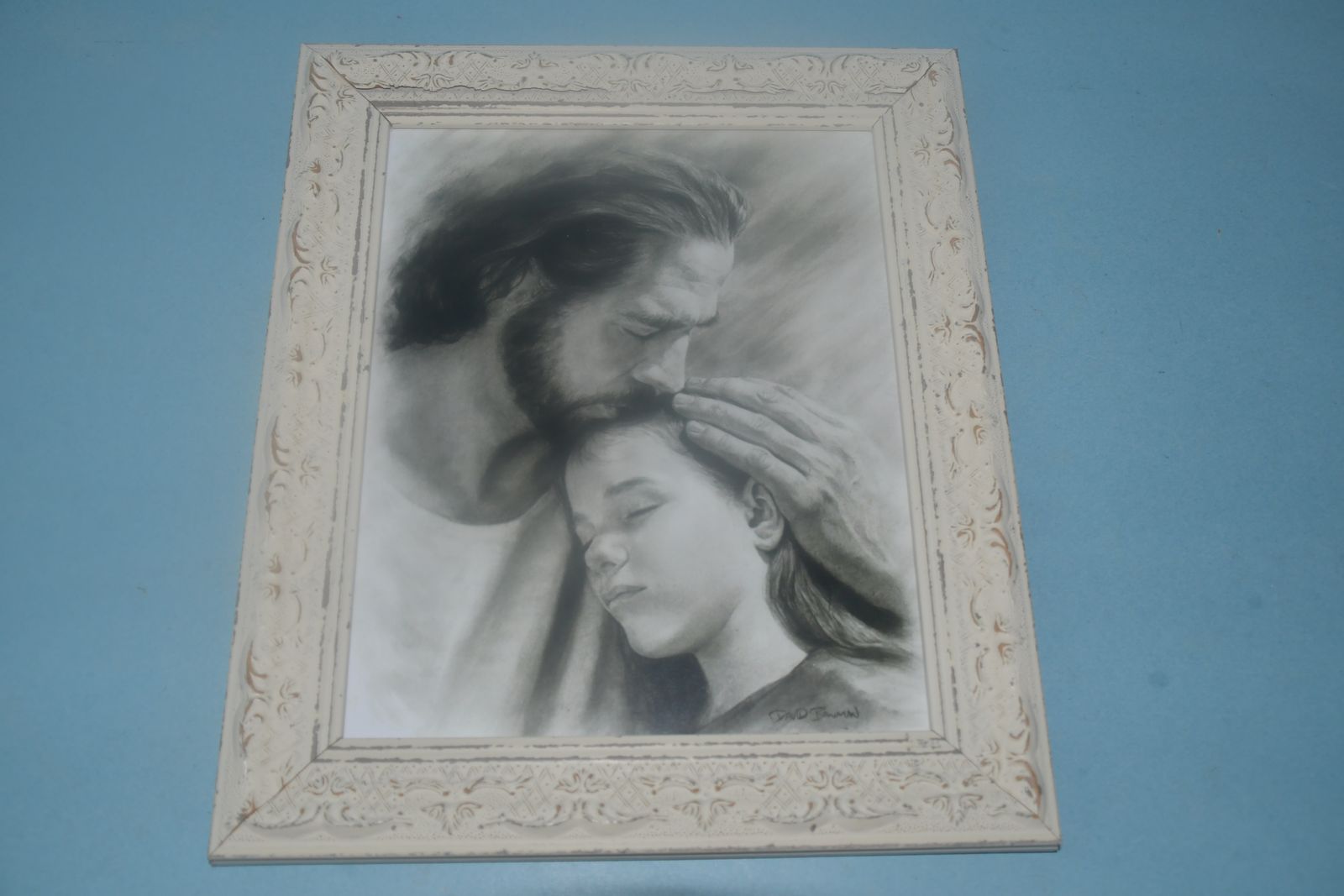 "MY CHILD" PICTURE ~ JESUS with CHILD ~ DAVID BOWMAN ~ 10.5" x 12.5" FRAMED ~ PRETTY FRAME ~HANGER