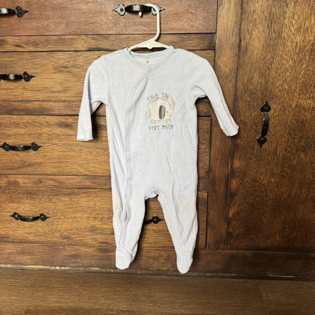 6-9 Months White Elephant Fleece Pajama