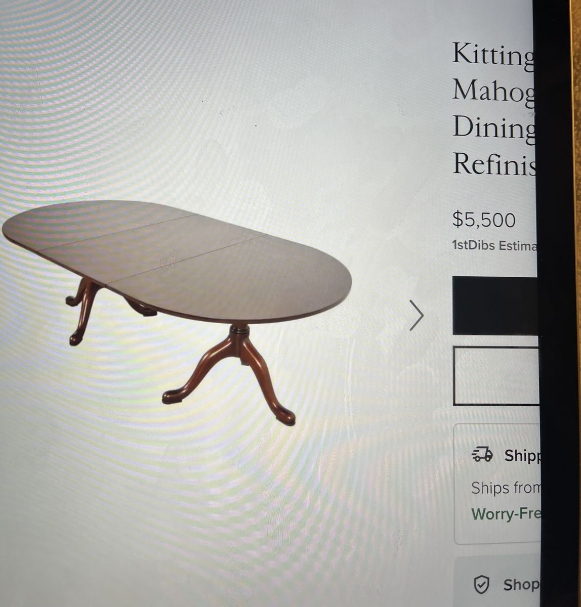 KITTINGER MAHONGANY CHIPPENDALE DINING ROOM TABLE W/24” leaf