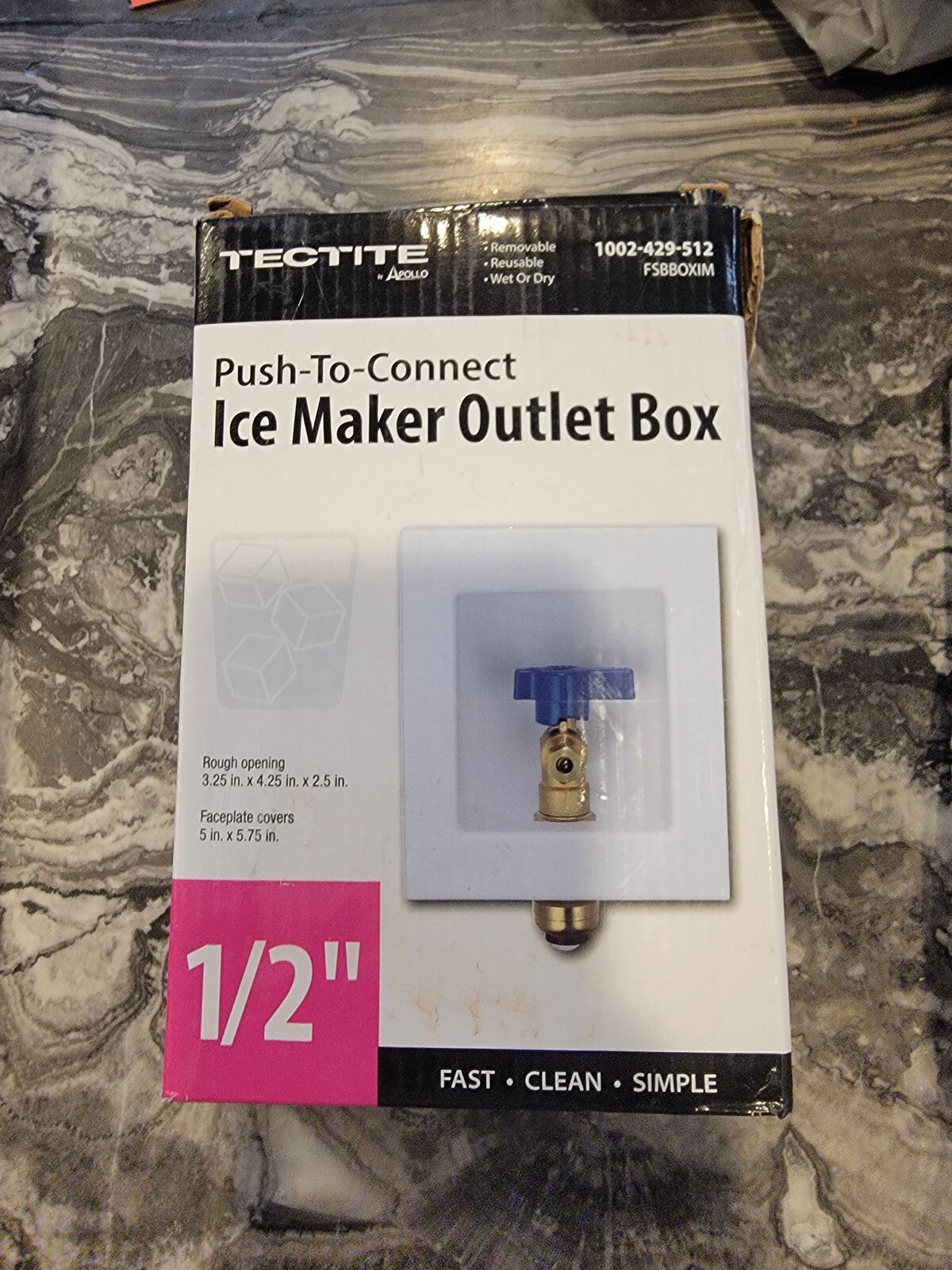 New in Box Tectite 1/2 in. Brass Push-to-Connect Ice Maker Outlet Box