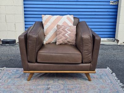 Article Timber 41" Leather Lounge Chair - Charme Chocolat, Italian Leather