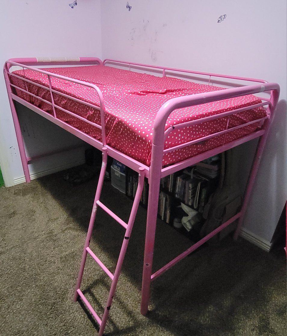 Pink Kids Twin Loft Bed Frame