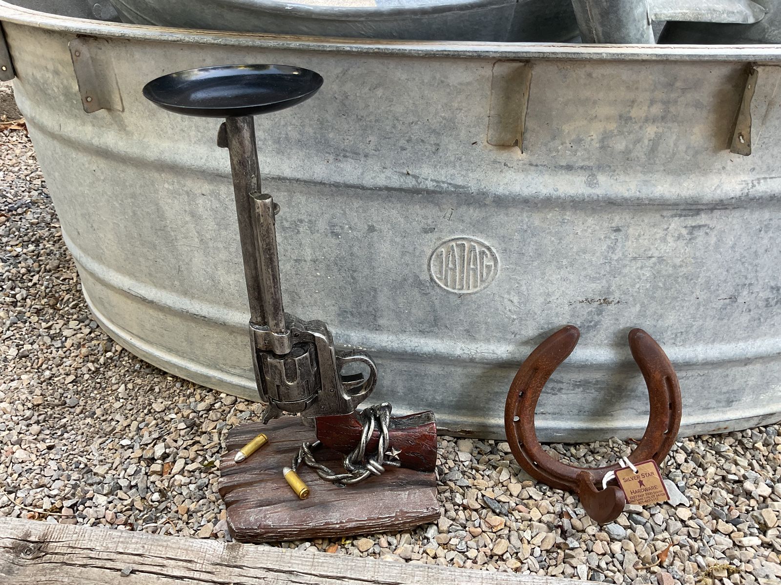 12” Resin Revolver Candle Holder & Steel Horse Shoe Wall Hook