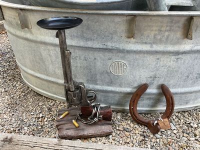 12” Resin Revolver Candle Holder & Steel Horse Shoe Wall Hook
