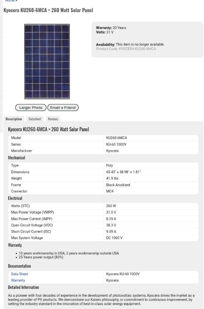 Kyocera KU260-6MCA solar panels