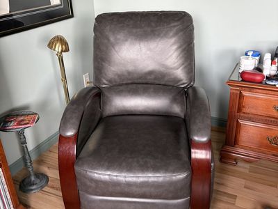 Modern Gray Recliner Armchair with Wooden Accent Arms