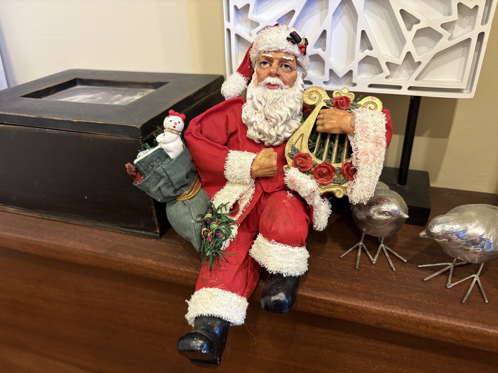 Shelf Sitter Santa Claus in Stiffened Fabric Clothes