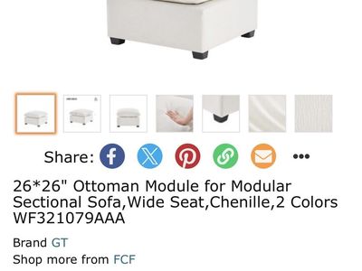 GT FCF 26"x26" Chenille Ottoman Module - Wide Seat for Modular Sectional Sofa