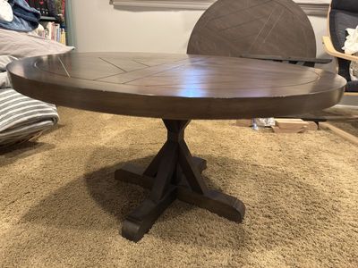 Isola Pedestal Coffee Table Round Geometric Wood Dark Brown from Wayfair