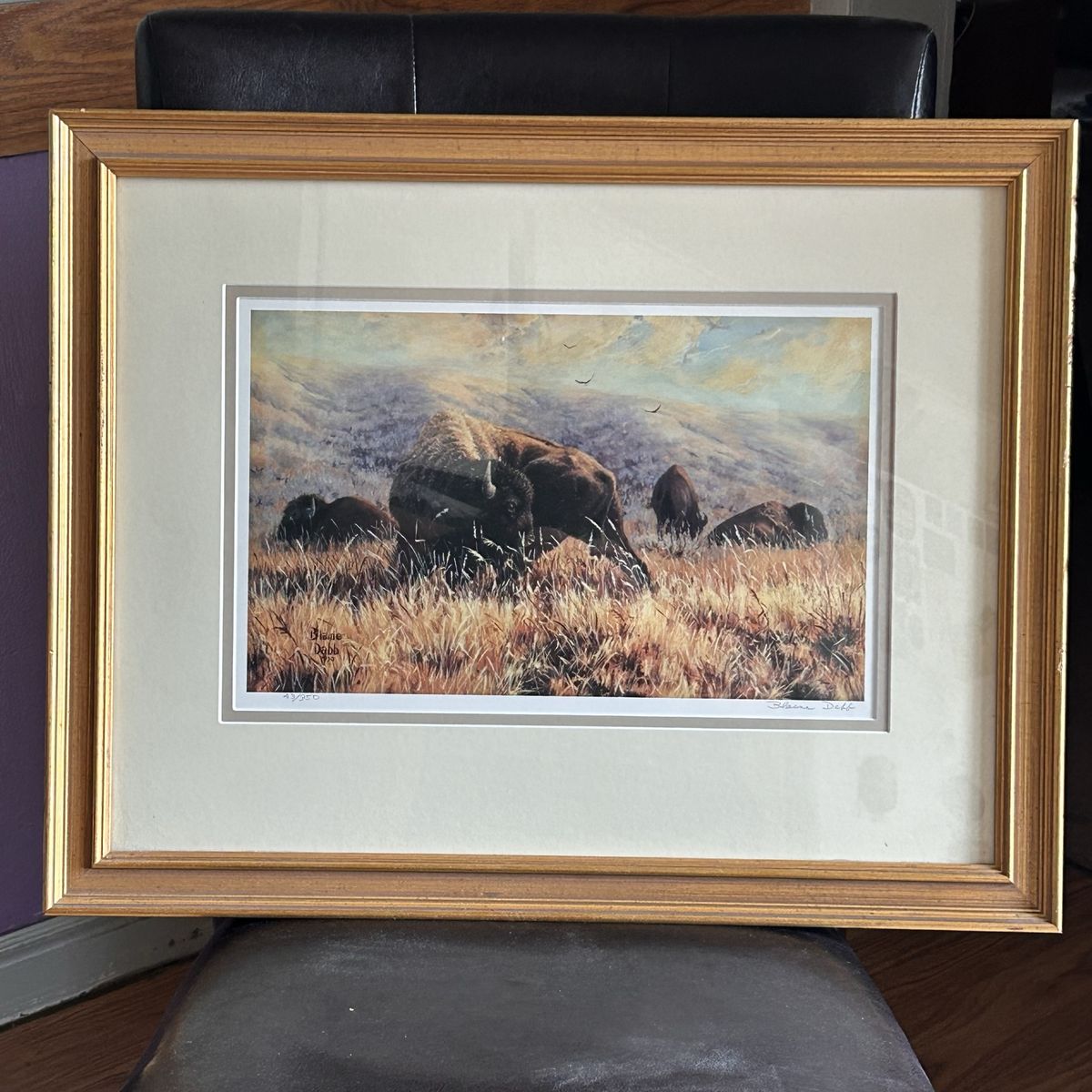 Blaine Dabb Signed 1990 Bison Buffalo Print 43/950 Limited Edition Framed 24x19