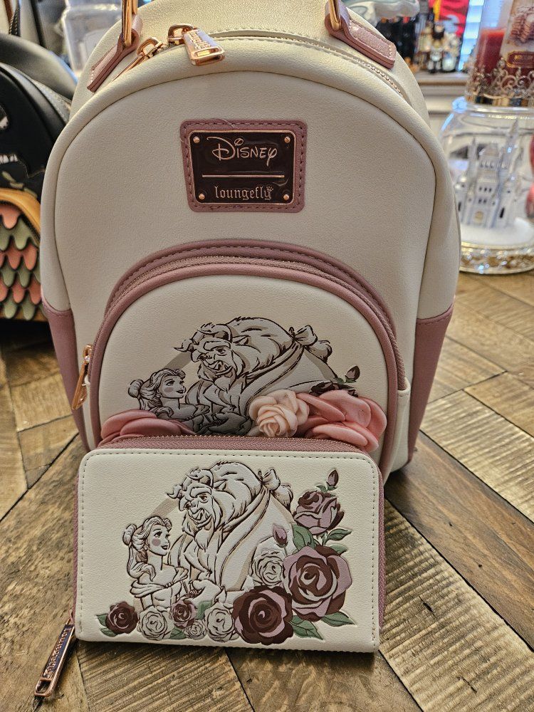 Loungefly Disney Beauty & The Beast Princess Rose Mini Backpack & Wallet Set