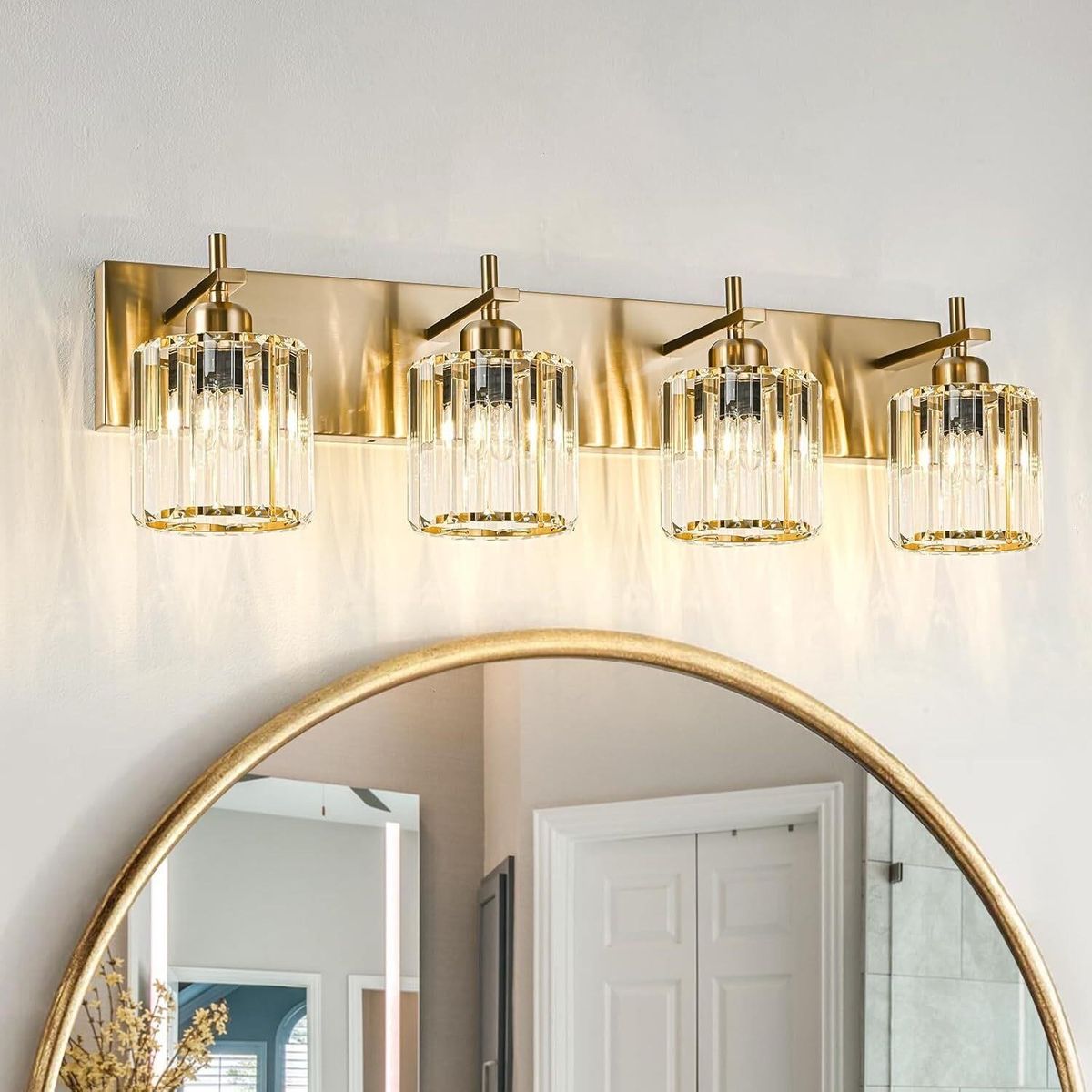 Modern Crystal Vanity Lights, Gold 4-Lights