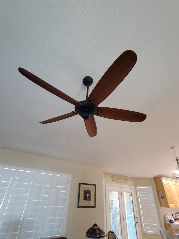 5-Blade Ceiling Fan with Remote Control - Dark Bronze Motor & Wood Grain Blades 64 inch