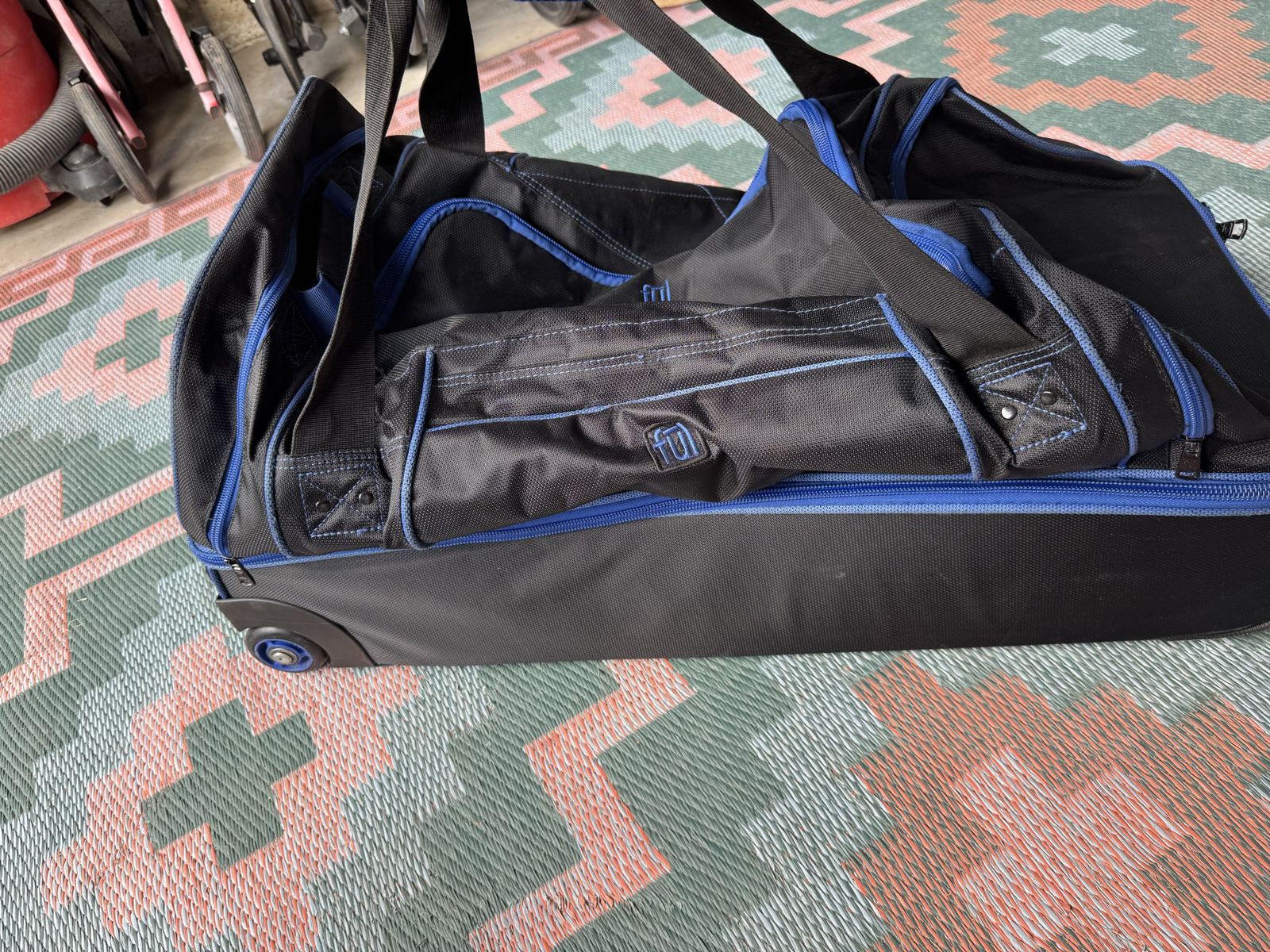 FUL Split Level Rolling Duffle Bag Black/Blue Travel Luggage