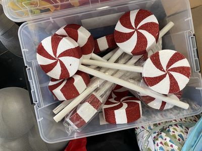 Red & White Glitter Peppermint Lollipop Dance Props (Set of 10)