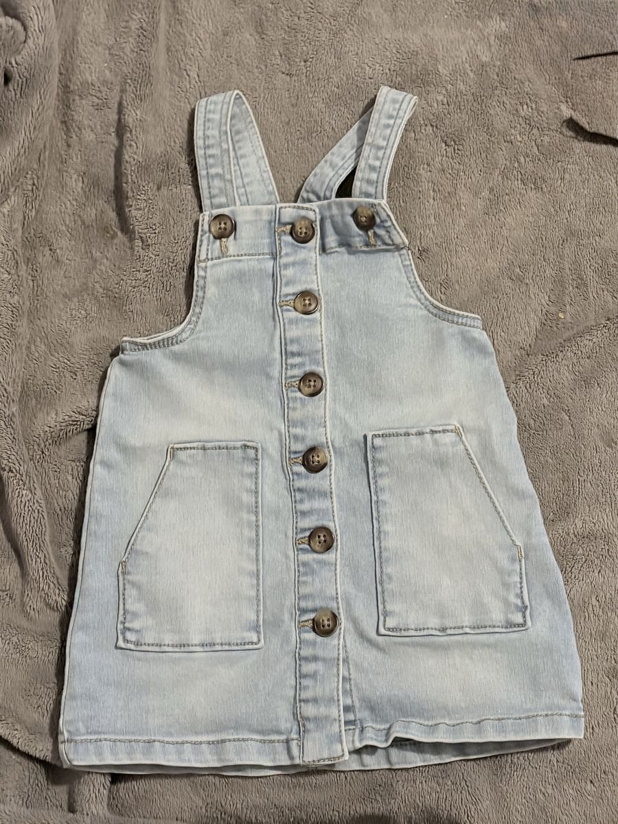 Old Navy Toddler Girls 2-Piece Dress Lot Light Denim Overall & Pink Striped Sundress