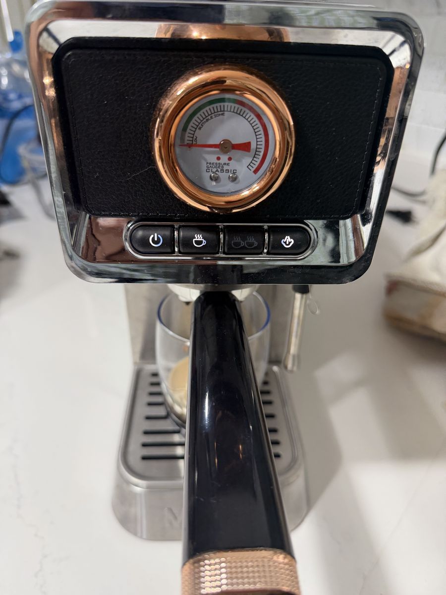 Compact Espresso Machine with Pressure Gauge and Steam Wand - Stainless Steel & Rose Gold