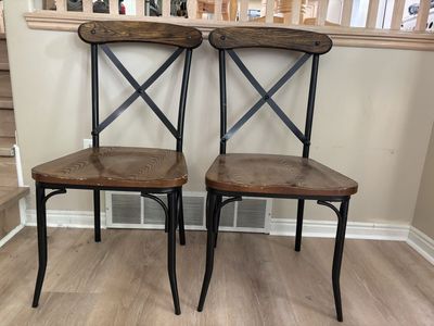 Set of 2 Industrial Farmhouse Style Dining Chairs with Wood Seats & Metal Frames