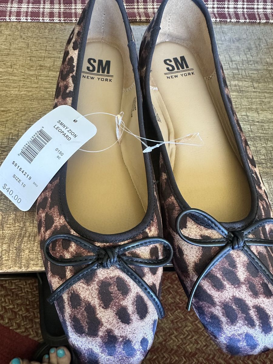 SM New York ZION Leopard Print Ballet Flats - Women's Size 10 with Bow Detail