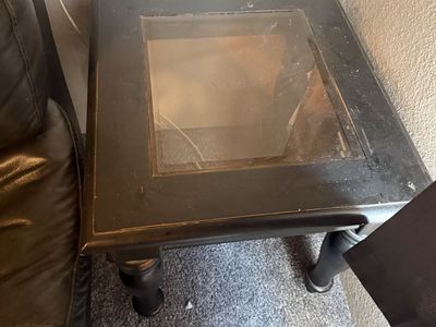 Black Wooden End Table with Glass Insert Top