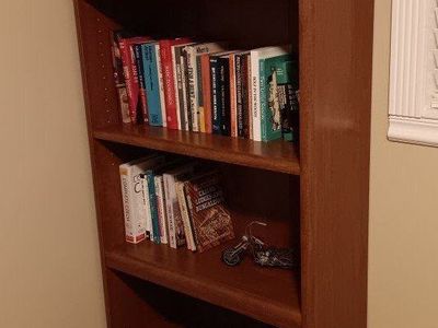 Tall Wooden Bookshelf with Multiple Shelves - Dark Oak Finish