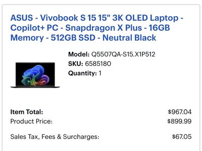 ASUS Vivobook S 15 15.6" 3K OLED Copilot+ PC Snapdragon X Plus 16GB RAM 512GB SSD Black
