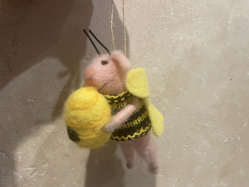 New Wool Felt Ornament Pig In A Bee Costume