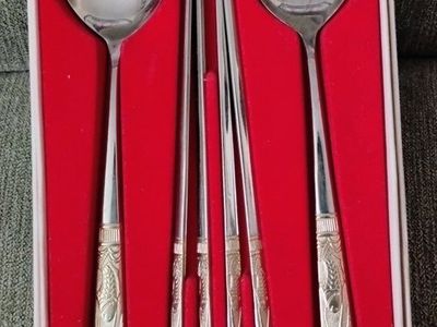 Vintage Stainless Steel Korean Sujeo Set - 2 Spoons & 2 Pairs Chopsticks in Presentation Box
