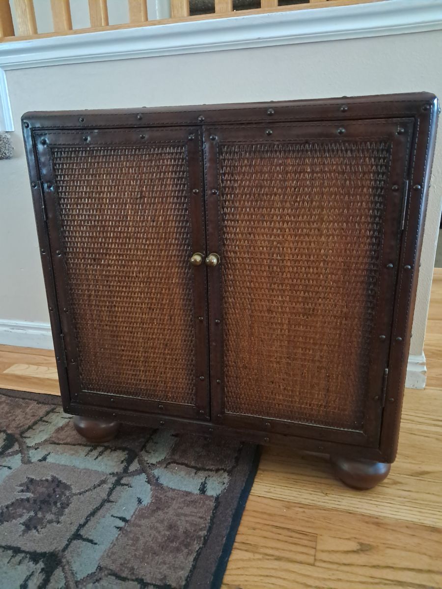 Vintage Ralph Lauren Style Woven Versatile Cabinet with Saddle Leather Trim