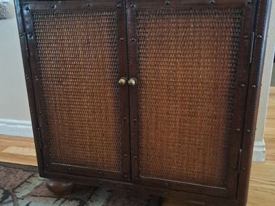 Vintage Ralph Lauren Style Woven Versatile Cabinet with Saddle Leather Trim