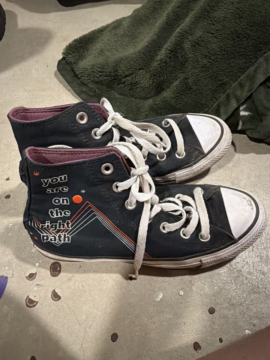 Converse Chuck Taylor All Star High-Top Sneakers - Black 'You Are On The Right Path' Design size 6.5